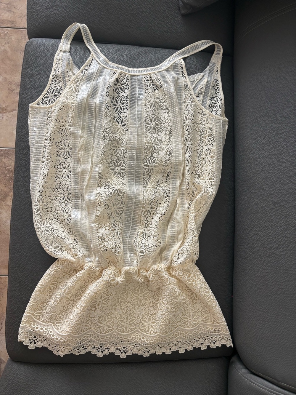 Charo Ruiz Ivory Lace & Sequin Coverup Dress